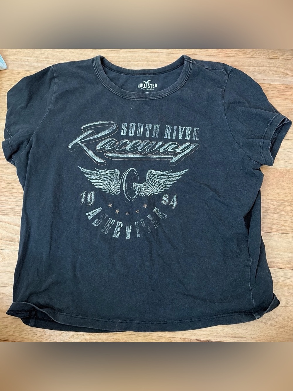 Hollister Black Racing Graphic Crop Tee